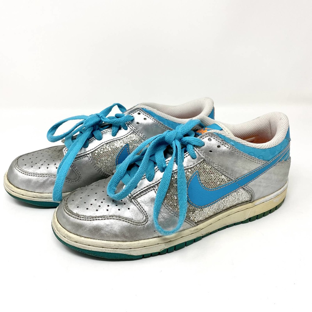 Nike Dunk Blue Silver Glitter Sneakers 6y Wmns Euc